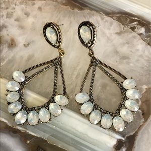 Frosty White Opal Crystals w/ Antique Gold Earring